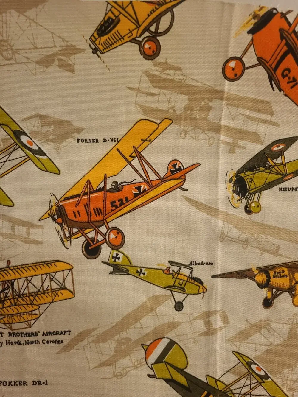 VTG House 'N Home airplane biplane novelty fabric 1960s Steampunk retro Scrap